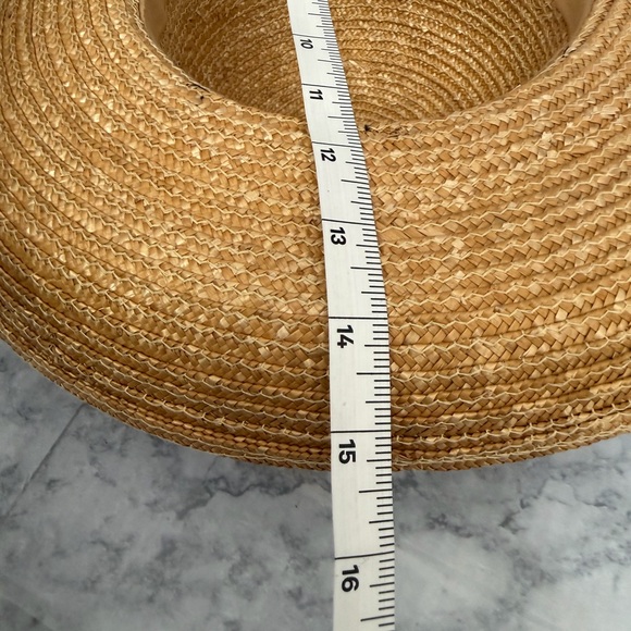 Banana Republic Vintage Straw Hat with Navy Ribbon Bow Round Top sz M/L - Picture 6 of 6